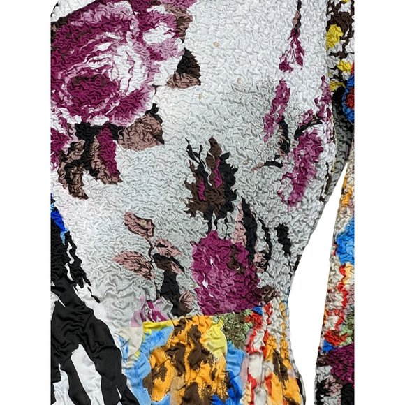 Alberto Malaki blouse size medium colorful long sleeve collar crinkle stretch ab - Picture 11 of 13